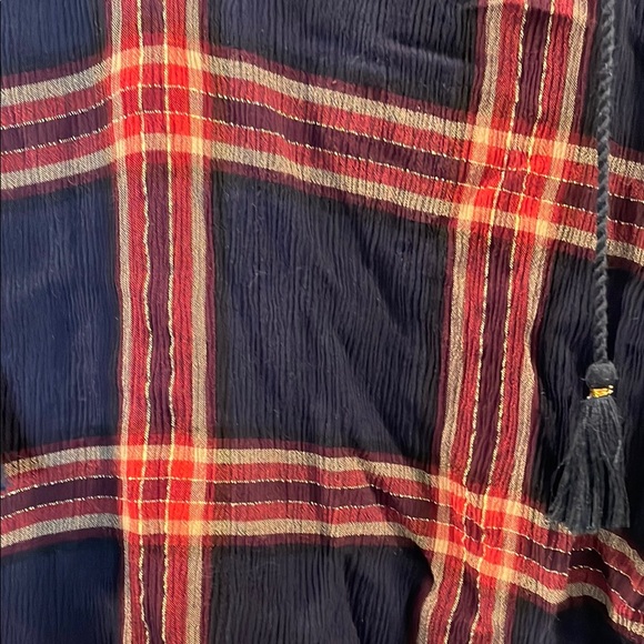 Lucky Brand Red and Navy Plaid V-neck with Tassels, Women’s Medium - Picture 4 of 8